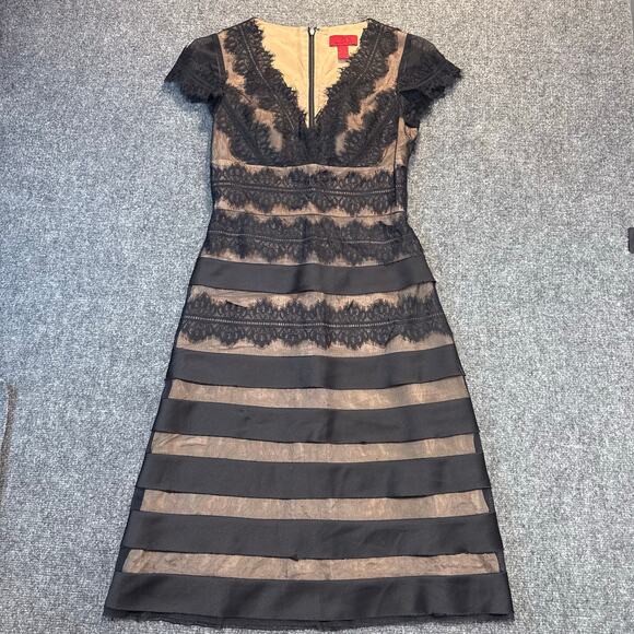 JS Collections Dresses & Skirts - JS Collections Black Lace Tan Illusion Stripe Cocktail Party A Line Dress Size 4